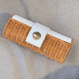 Mud Pie Tan and White Woven Clutch